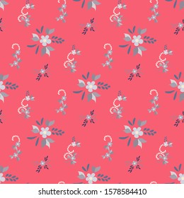 Small Flowers. Seamless Pattern with Small Simple Flowers for, Tablecloth, Swimwear, Wallpaper. Colorful Girlie Ornament. Bright, Vintage Texture in, Liberty Style. Background with Small Flowers.