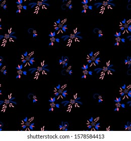 Small Flowers. Seamless Pattern with Small Simple Flowers for, Cloth, Dress, Tablecloth. Colorful Feminine Ornament. Bright, Retro Texture in, Rustic Style. Background with Small Flowers.