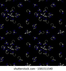 Small Flowers. Seamless Pattern with Small Simple Flowers for, Cloth, Dress, Poster. Colorful Feminine Ornament. Bright, Vintage Texture in, Rustic Style. Background with Small Flowers.