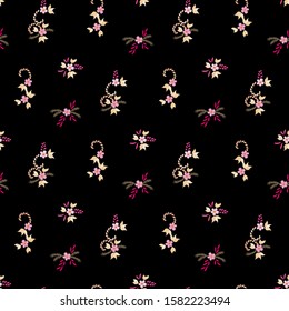 Small Flowers. Seamless Pattern with Small Simple Flowers for, Brochure, Poster, Wallpaper. Colorful Feminine Ornament. Bright, Retro Texture in, Country Style. Background with Small Flowers.