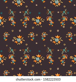 Small Flowers. Seamless Pattern with Small Simple Flowers for, Wallpaper, Poster, Textile. Bright, Modern Texture in, Rustic Style. Colorful Girlie Ornament. Background with Small Flowers.
