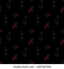 Small Flowers. Seamless Pattern with Small Simple Flowers for, Curtains, Wallpaper, Textile. Bright, Vintage Texture in, Liberty Style. Colorful Feminine Ornament. Background with Small Flowers.
