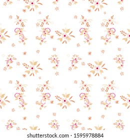 Small Flowers. Seamless Pattern with Small Simple Flowers for, Cloth, Brochure, Wallpaper. Bright, Trendy Texture in, Country Style. Colorful Feminine Ornament. Background with Small Flowers.
