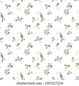 Small Flowers. Seamless Pattern with Small Simple Flowers for, Dress, Tablecloth, Wallpaper. Colorful Girlie Ornament. Bright, Retro Texture in, Rustic Style. Background with Small Flowers.