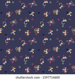 Small Flowers. Seamless Pattern with Small Simple Flowers for, Cover, Dress, Tablecloth. Colorful Girlie Ornament. Bright, Vintage Texture in, Liberty Style. Background with Small Flowers.