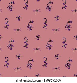Small Flowers. Seamless Pattern with Small Simple Flowers for, Fabric, Banner, Paper. Colorful Girlie Ornament. Bright, Retro Texture in, Liberty Style. Background with Small Flowers.