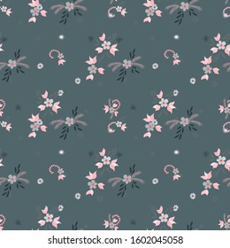 Small Flowers. Seamless Pattern with Small Simple Flowers for, Card, Banner, Paper. Bright, Trendy Texture in, Country Style. Colorful Feminine Ornament. Background with Small Flowers.