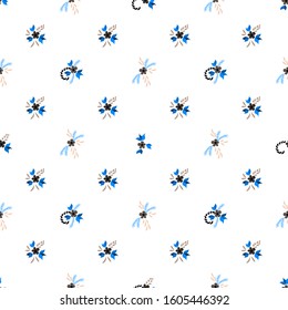 Small Flowers. Seamless Pattern with Small Simple Flowers for, Cover, Curtains, Card. Colorful Feminine Ornament. Bright, Modern Texture in, Liberty Style. Background with Small Flowers.