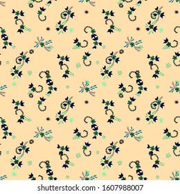 Small Flowers. Seamless Pattern with Small Simple Flowers for, Swimwear, Fabric, Wallpaper. Colorful Girlie Ornament. Bright, Modern Texture in, Rustic Style. Background with Small Flowers.