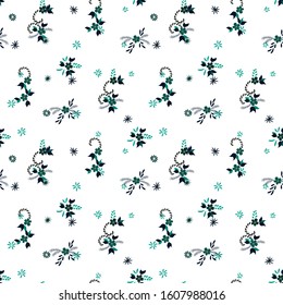 Small Flowers. Seamless Pattern with Small Simple Flowers for, Fabric, Curtains, Cover. Bright, Vintage Texture in, Rustic Style. Colorful Feminine Ornament. Background with Small Flowers.