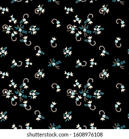 Small Flowers. Seamless Pattern with Small Simple Flowers for, Cover, Textile, Swimwear. Bright, Retro Texture in, Rustic Style. Colorful Girlie Ornament. Background with Small Flowers.