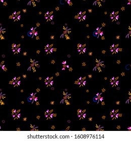 Small Flowers. Seamless Pattern with Small Simple Flowers for, Swimwear, Tablecloth, Textile. Bright, Modern Texture in, Rustic Style. Colorful Feminine Ornament. Background with Small Flowers.