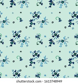 Small Flowers. Seamless Pattern with Small Simple Flowers for, Curtains, Tablecloth, Swimwear. Bright, Vintage Texture in, Liberty Style. Colorful Girlie Ornament. Background with Small Flowers.