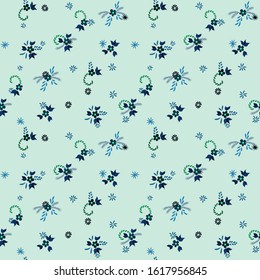Small Flowers. Seamless Pattern with Small Simple Flowers for, Fabric, Curtains, Cloth. Bright, Vintage Texture in, Liberty Style. Colorful Feminine Ornament. Background with Small Flowers.