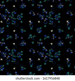 Small Flowers. Seamless Pattern with Small Simple Flowers for, Cloth, Tablecloth, Card. Bright, Retro Texture in, Rustic Style. Colorful Feminine Ornament. Background with Small Flowers.
