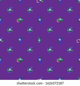 Small Flowers. Seamless Pattern with Small Simple Flowers for, Curtains, Card, Cloth. Bright, Retro Texture in, Rustic Style. Colorful Girlie Ornament. Background with Small Flowers.