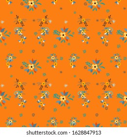 Small Flowers. Seamless Pattern with Small Simple Flowers for, Brochure, Paper, Dress. Colorful Girlie Ornament. Bright, Modern Texture in, Liberty Style. Background with Small Flowers.