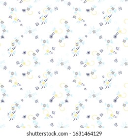 Small Flowers. Seamless Pattern with Small Simple Flowers for, Dress, Poster, Brochure. Colorful Girlie Ornament. Bright, Retro Texture in, Country Style. Background with Small Flowers.