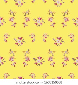 Small Flowers. Seamless Pattern with Small Simple Flowers for, Paper, Poster, Brochure. Colorful Feminine Ornament. Bright, Modern Texture in, Rustic Style. Background with Small Flowers.