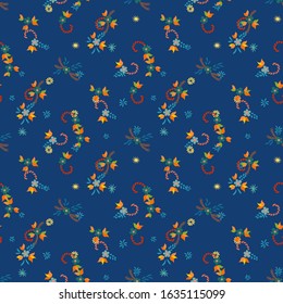 Small Flowers. Seamless Pattern with Small Simple Flowers for, Dress, Card, Poster. Colorful Girlie Ornament. Bright, Retro Texture in, Liberty Style. Background with Small Flowers.