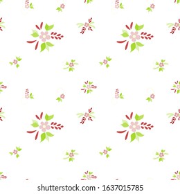 Small Flowers. Seamless Pattern with Small Simple Flowers for, Print, Wallpaper, Paper. Colorful Feminine Ornament. Bright, Retro Texture in, Country Style. Background with Small Flowers.