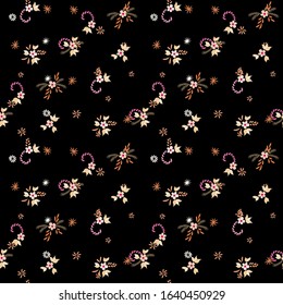 Small Flowers. Seamless Pattern with Small Simple Flowers for, Cover, Swimwear, Textile. Bright, Trendy Texture in, Rustic Style. Colorful Feminine Ornament. Background with Small Flowers.