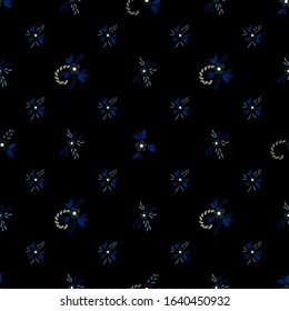 Small Flowers. Seamless Pattern with Small Simple Flowers for, Dress, Curtains, Swimwear. Bright, Modern Texture in, Country Style. Colorful Feminine Ornament. Background with Small Flowers.