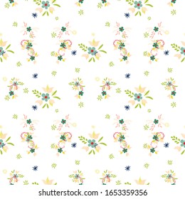Small Flowers. Seamless Pattern with Small Simple Flowers for, Brochure, Textile, Swimwear. Colorful Girlie Ornament. Bright, Trendy Texture in, Rustic Style. Background with Small Flowers.