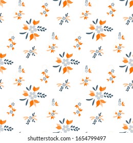 Small Flowers. Seamless Pattern with Small Simple Flowers for, Wallpaper, Cloth, Print. Bright, Trendy Texture in, Country Style. Colorful Feminine Ornament. Background with Small Flowers.