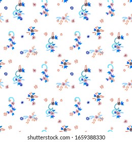 Small Flowers. Seamless Pattern with Small Simple Flowers for, Cover, Brochure, Poster. Bright, Modern Texture in, Liberty Style. Colorful Girlie Ornament. Background with Small Flowers.