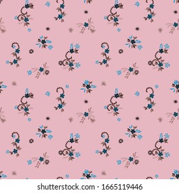 Small Flowers. Seamless Pattern with Small Simple Flowers for, Wallpaper, Cloth, Card. Colorful Girlie Ornament. Bright, Vintage Texture in, Country Style. Background with Small Flowers.