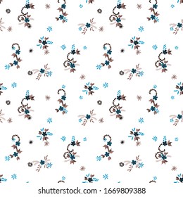 Small Flowers. Seamless Pattern with Small Simple Flowers for, Card, Print, Banner. Bright, Retro Texture in, Country Style. Colorful Feminine Ornament. Background with Small Flowers.