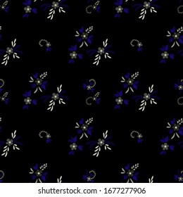 Small Flowers. Seamless Pattern with Small Simple Flowers for, Tablecloth, Fabric, Curtains. Colorful Girlie Ornament. Bright, Retro Texture in, Liberty Style. Background with Small Flowers.