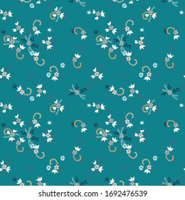 Small Flowers. Seamless Pattern with Small Simple Flowers for, Print, Poster, Paper. Colorful Feminine Ornament. Bright, Trendy Texture in, Country Style. Background with Small Flowers.