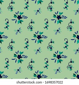 Small Flowers. Seamless Pattern with Small Simple Flowers for, Print, Banner, Swimwear. Bright, Vintage Texture in, Country Style. Colorful Girlie Ornament. Background with Small Flowers.