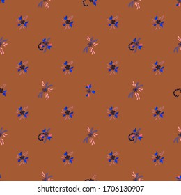 Small Flowers. Seamless Pattern with Small Simple Flowers for, Textile, Poster, Print. Bright, Vintage Texture in, Liberty Style. Colorful Girlie Ornament. Background with Small Flowers.