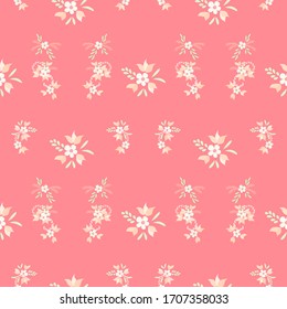 Kleine Blumen. Nahtlose Muster mit kleinen einfachen Blumen für, Poster, Deckel, Stoffe. Farbiges Weibensornament. Hell, Modern Texture in, Liberty Style. Hintergrund mit kleinen Blumen.