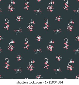 Small Flowers. Seamless Pattern with Small Simple Flowers for, Curtains, Cover, Dress. Colorful Feminine Ornament. Bright, Retro Texture in, Rustic Style. Background with Small Flowers.