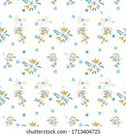Small Flowers. Seamless Pattern with Small Simple Flowers for, Cover, Dress, Cloth. Colorful Girlie Ornament. Bright, Trendy Texture in, Country Style. Background with Small Flowers.