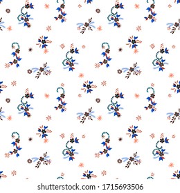 Small Flowers. Seamless Pattern with Small Simple Flowers for, Curtains, Dress, Cover. Bright, Modern Texture in, Rustic Style. Colorful Feminine Ornament. Background with Small Flowers.
