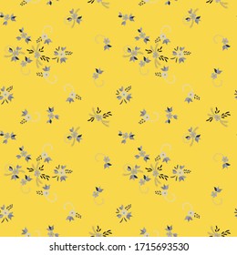 Small Flowers. Seamless Pattern with Small Simple Flowers for, Textile, Curtains, Swimwear. Colorful Girlie Ornament. Bright, Retro Texture in, Rustic Style. Background with Small Flowers.