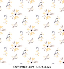 Kleine Blumen. Nahtlose Muster mit kleinen einfachen Blumen für Textilien, Tablecloth, Abdeckung. Hell, Vintage Textur in, rustikaler Stil. Farbiges Weibensornament. Hintergrund mit kleinen Blumen.
