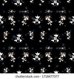 Small Flowers. Seamless Pattern with Small Simple Flowers for, Print, Cloth, Dress. Bright, Trendy Texture in, Country Style. Colorful Feminine Ornament. Background with Small Flowers.