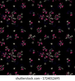 Small Flowers. Seamless Pattern with Small Simple Flowers for, Dress, Textile, Tablecloth. Bright, Trendy Texture in, Rustic Style. Colorful Feminine Ornament. Background with Small Flowers.