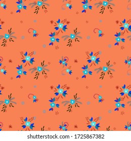 Small Flowers. Seamless Pattern with Small Simple Flowers for, Wallpaper, Cloth, Banner. Colorful Girlie Ornament. Bright, Trendy Texture in, Country Style. Background with Small Flowers.