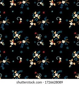 Small Flowers. Seamless Pattern with Small Simple Flowers for, Wallpaper, Banner, Cover. Bright, Vintage Texture in, Country Style. Colorful Feminine Ornament. Background with Small Flowers.