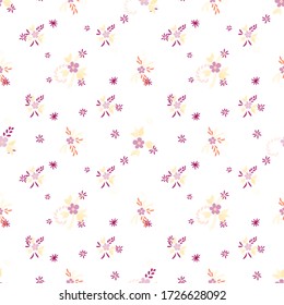 Small Flowers. Seamless Pattern with Small Simple Flowers for, Curtains, Tablecloth, Banner. Colorful Feminine Ornament. Bright, Modern Texture in, Rustic Style. Background with Small Flowers.
