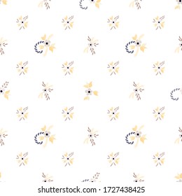 Small Flowers. Seamless Pattern with Small Simple Flowers for, Brochure, Dress, Curtains. Colorful Girlie Ornament. Bright, Trendy Texture in, Liberty Style. Background with Small Flowers.