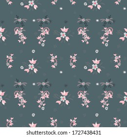 Small Flowers. Seamless Pattern with Small Simple Flowers for, Curtains, Paper, Brochure. Bright, Modern Texture in, Liberty Style. Colorful Girlie Ornament. Background with Small Flowers.