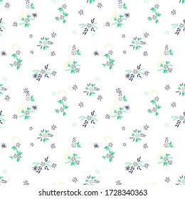 Small Flowers. Seamless Pattern with Small Simple Flowers for, Card, Textile, Cloth. Bright, Retro Texture in, Liberty Style. Colorful Feminine Ornament. Background with Small Flowers.